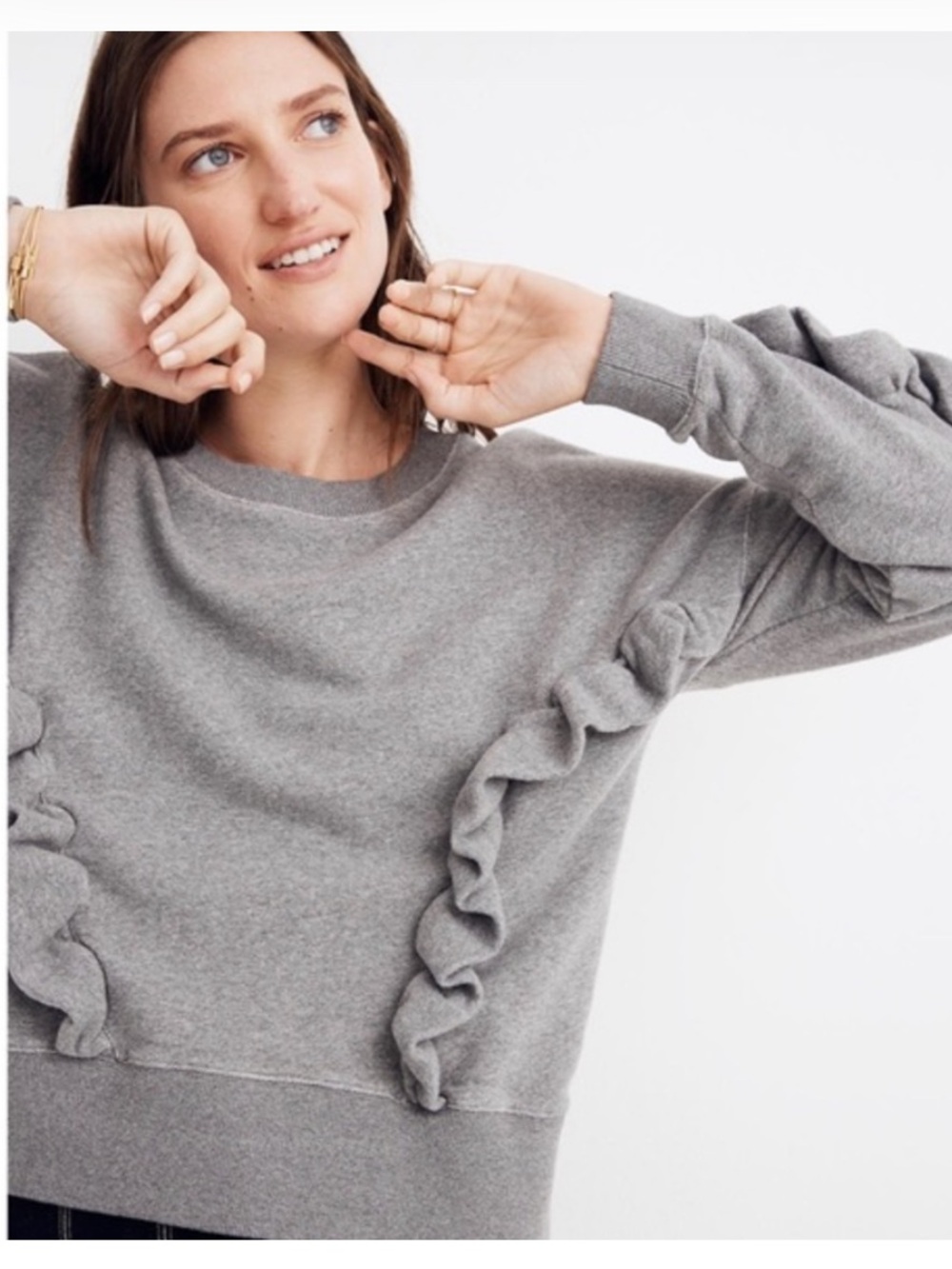 Mile(s) by Madewell Gray Ruffle-Trim Crewneck Sweatshirt